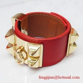 Top Replica 2009 Hermes Red Leather Gold Bangle 1171 HMSQ8SRP62G
