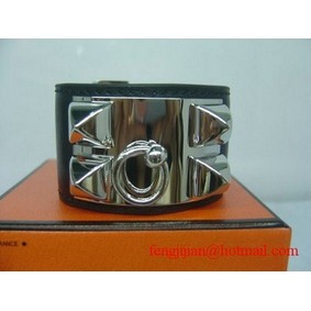 Imitation 2010 Hermes Black Leather Silver Bangle 1171 HMS0GFSMTE5
