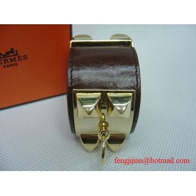 Best Quality 2010 Hermes dark Brown Leather Gold Bangle 1171 HMSMOC2IB75