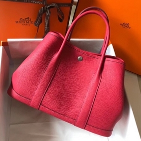Hermes Garden Party 30 Bag In Rose Red Taurillon Leather 1:1 Replica HMS13HLLQF6