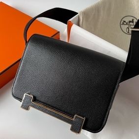 Hermes Geta Handmade Bag In Black Chevre Mysore Leather HMS4RP52920