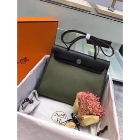 High Quality Hermes Herbag 31CM Original Canvas Leather & Calfskin 45987 Atrovirens&Black HMSN29345EA