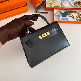 Hermes Kelly 19cm Shoulder Bags box Leather KL19 Gold hardware black Replica HMSH7XIFK67