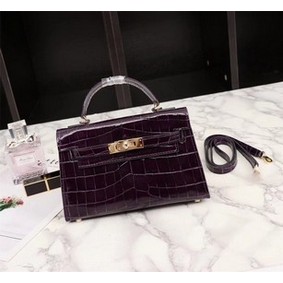 Top Replica Hermes Kelly 19cm Tote Bag crocodile Leather KL19 purple HMS62KJMAM2
