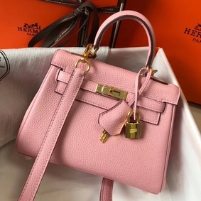 Hermes Kelly 20cm Bag In Pink Clemence Leather GHW Top Replica HMS283TODB5