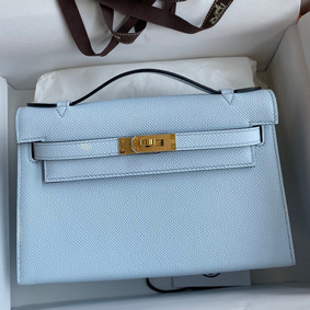 AAA Hermes Kelly Pochette Handmade Bag In Blue Brume Epsom Calfskin HMS45UN5OB6