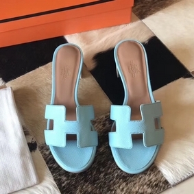 Fake Hermes Oasis Sandals In Blue Atoll Epsom Leather HMSO1331A9O