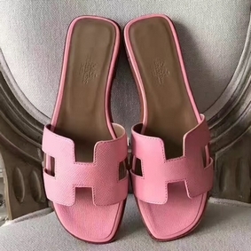 1:1 Replica Hermes Oran Sandals In Pink Epsom Leather HMSLE329CGQ