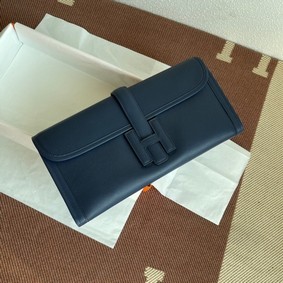Hermes Original jige swift Leather Clutch 37088 Sapphire blue HMSCFLKF480