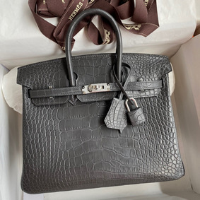 Fake Hermes Birkin 25 Bag In Dark Grey Matte Alligator Crocodile Skin HMS63GQF080
