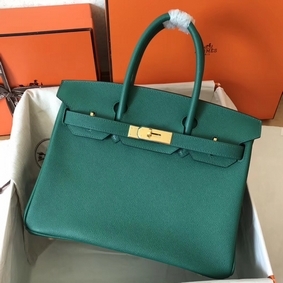 AAA Hermes Birkin 30 Handmade Bag In Malachite Epsom Leather HMS715S09I0