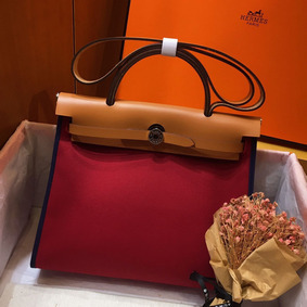 Replica Hermes Herbag Zip 31cm Bag In Brown And Red HMSA4892550
