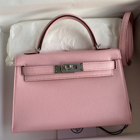 Hermes Kelly Mini II Sellier Handmade Bag In Rose Sakura Chevre Mysore Leather Top Replica HMS7QEXC7P2