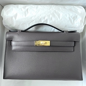 High Quality Hermes Kelly Pochette Handmade Bag In Etain Epsom Calfskin HMSV3117G69