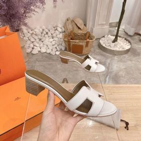 Hermes lady leather Slipper HO814HMJ-2 Heel 5CM White 1:1 Replica HMSR266T6A5