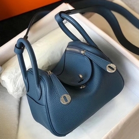 Copy Hermes Lindy Mini Bag In Blue Agate Clemence Leather PHW HMSLSULC122