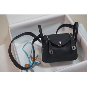 Hermes mini Lindy Togo Leather Bag LD19 black&Silver-Tone Metal 1:1 Replica HMSD9XHVX60