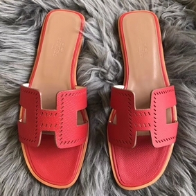Hermes Oran Perforated Sandals In Red Epsom Leather 1:1 Replica HMS77I3FEH4
