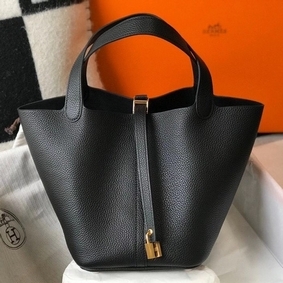 Imitation Hermes Picotin Lock 22 Bag In Black Clemence Leather HMSXB3SJYL1