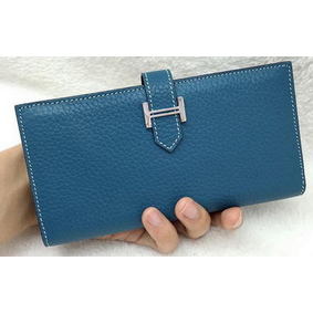 1:1 Replica Hermes Bearn Japonaise Bi-Fold Wallet Litchi Leather A208 Blue HMSD74P6PVX
