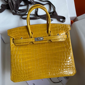 Hermes Birkin 25 Handmade Bag In Yellow Crocodile Niloticus Shiny Skin Top Replica HMSKB4X0T35