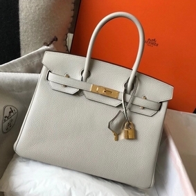 Hermes Birkin 30cm Bag In Pearl Grey Clemence Leather GHW 1:1 Replica HMSLQ4Q59BJ