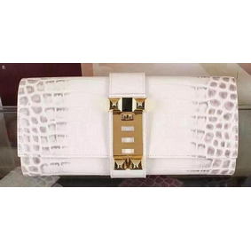Hermes Croco Leather Clutch H88017 OffWhite Replica HMS53RVI74M