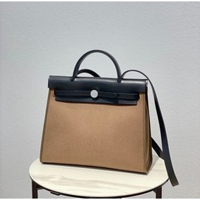 Hermes Herbag 31CM Original Canvas Leather & Calfskin 48887 Cream&black 1:1 Replica HMSR2J2FK4H