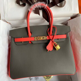 Imitation Hermes HSS Birkin 30 Bicolor Bag in Etain and Piment Epsom Calfskin HMS2L6SVAQW