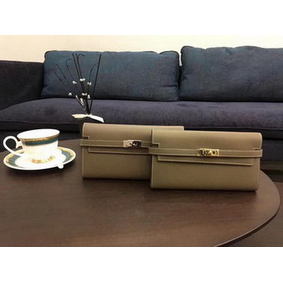 Hermes Kelly Epsom Leather Wallet H4086 Grey Replica HMS9286DIND