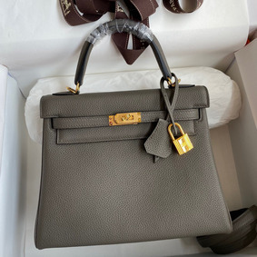 Hermes Kelly Retourne 25 Handmade Bag In Etain Clemence Leather HMS454X1LO4