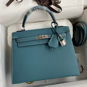 Hermes Kelly Sellier 25 Handmade Bag In Blue Jean Epsom Calfskin Replica HMS3ORZ4QQV