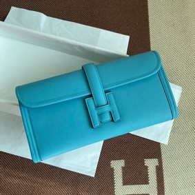 Top Replica Hermes Original jige swift Leather Clutch 37088 sky blue HMSH906RKRA