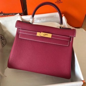 1:1 Replica Hermes original Togo leather kelly bag KL320 fuchsia HMS4IV58694