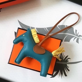 Hermes Rodeo Horse Bag Charm In Cyan/Camarel/Yellow Leather HMSKA85U939
