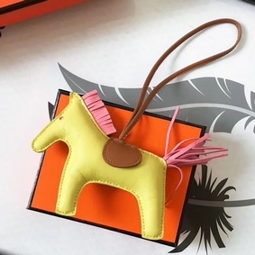Hermes Rodeo Horse Bag Charm In Yellow/Camarel/Pink Leather Replica HMSW05MX893