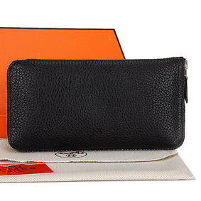 Hermes Zipper Wallet Original Leather A309 Black Top Replica HMS06MEG6ZV