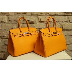 Hermes Birkin 35CM Tote Bag Yellow Clemence Leather H6089 Gold/Silver Replica HMS47HLNLQX