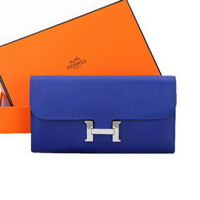 Hermes Constance Long Wallets Original Calfskin Leather A909 Blue Wallets Top Replica HMSU7H9S7Q2