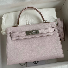 Copy Hermes Kelly Mini II Sellier Handmade Bag In Mauve Pale Chevre Mysore Leather HMSDA66EV1H
