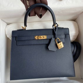 Hermes Kelly Sellier 25 Handmade Bag In Blue Indigo Epsom Calfskin HMSH5H9EUR1