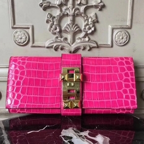 Knockoff Hermes Medor Clutch Bag In Rose Red Crocodile Leather HMSN3DYN30H