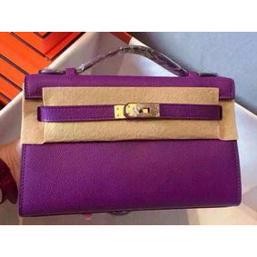 Hermes MINI Kelly 22cm Tote Bag Calfskin Leather K22 Purple Replica HMSWY31LFOQ
