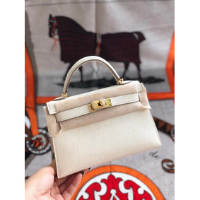Hermes original mini Kelly chevre mysore K19CM white&Gold Metal Replica HMS6ENCZOTQ