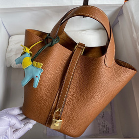 Hermes Picotin Lock 22 Handmade Bag in Gold Clemence Leather Replica HMSZ40E5DRL