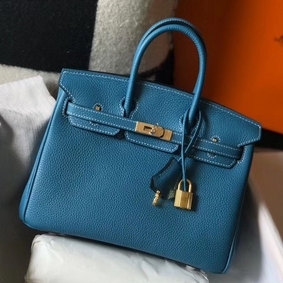 Imitation Hermes Birkin 25cm Bag In Blue Jean Clemence Leather GHW HMSSI96E3V6