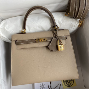 Hermes Kelly Sellier 25 Bicolor Bag in Trench and Taupe Epsom Calfskin Replica HMS3C9I58O1