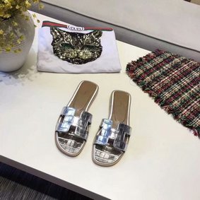 Hermes lady leather Slipper HO811HMJ silver 1:1 Replica HMS90SQHDP3