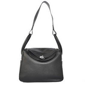 First-class Quality Hermes Lindy 30CM Havanne Handbags 1057 Black Leather Silver Hardware HMSOITOZ1JP
