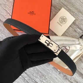 Hermes original epsom leather Kelly belt H069854 black silver plated metal Top Replica HMSYLTPJB7J